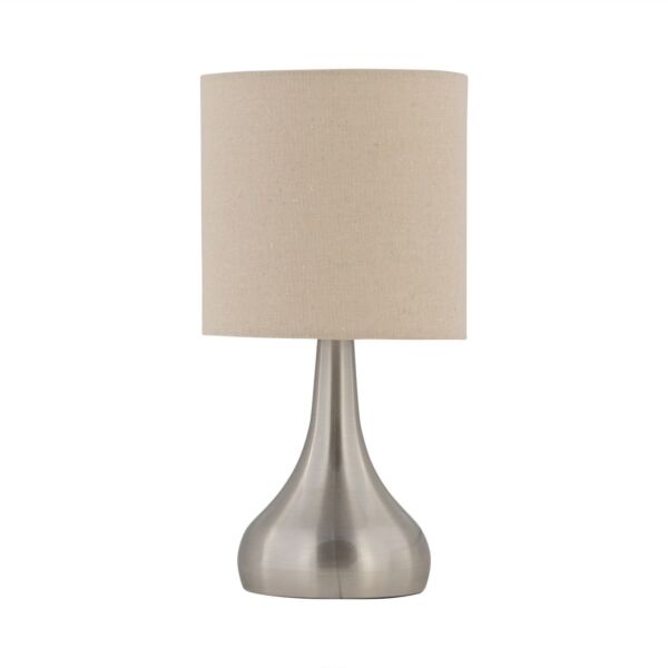 Romana - Brushed Chrome Touch Operated Table Lamp with Natural Linen Shade