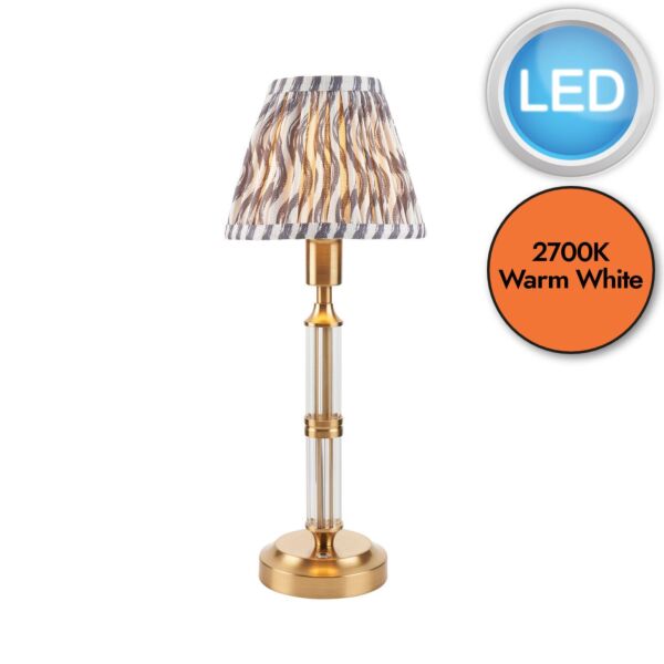 Endon Lighting - Morton Rechargeable & Ripple 16cm - 114841 - LED Aged Brass Grey Touch Table Lamp With Shade