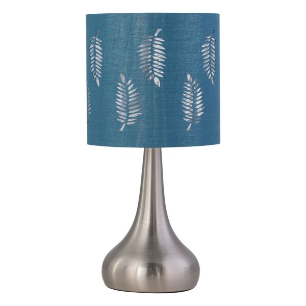 Romana - Brushed Chrome Touch Operated Table Lamp with Teal Fern Shade