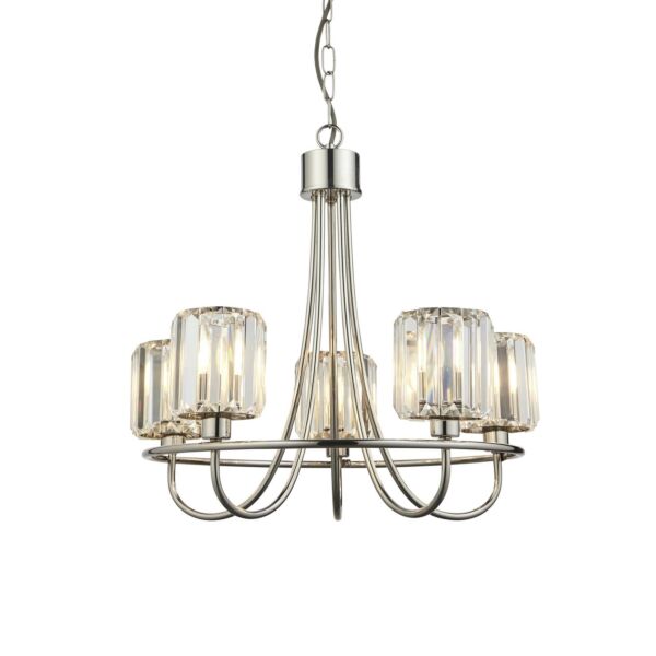 Endon Lighting - Berenice - 104108 - Nickel Clear Glass 5 Light Ceiling Pendant Light