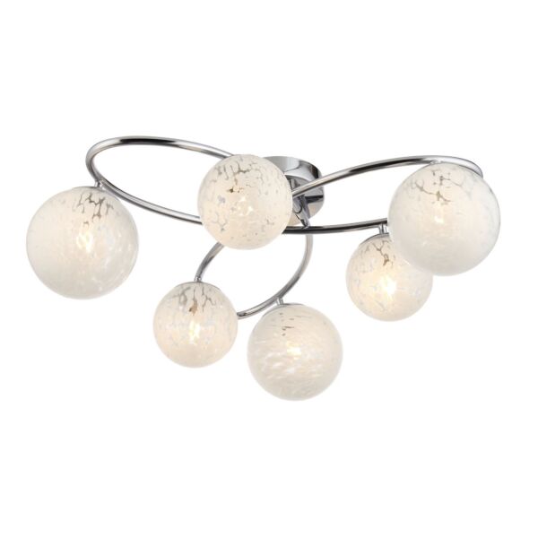 Endon Lighting - Zander - 97232 - Chrome White Glass 6 Light Flush Ceiling Light