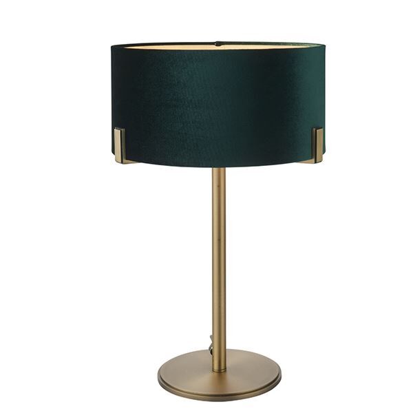 Endon Lighting - Hayfield - 95837 - Antique Brass Green Table Lamp With Shade