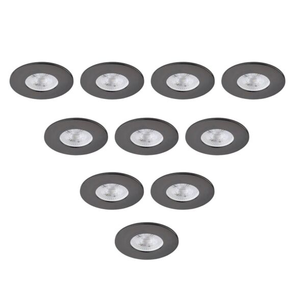Saxby Lighting - Set of 10 Saxby ShieldONE 75 - 113294 & 113322 - Black Nickel Fixed Recessed Fire Rated Ceiling Downlights