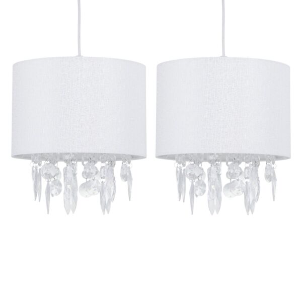 Set of 2 Fiji - White Linen with Silver Fleck Detail Jewelled Pendant Shades