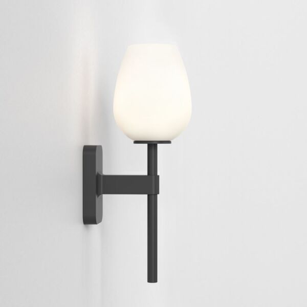 Astro Lighting - Tacoma Single 1429004 & 5036007 - IP44 Matt Black Wall Light with Opal Tulip Glass Shade