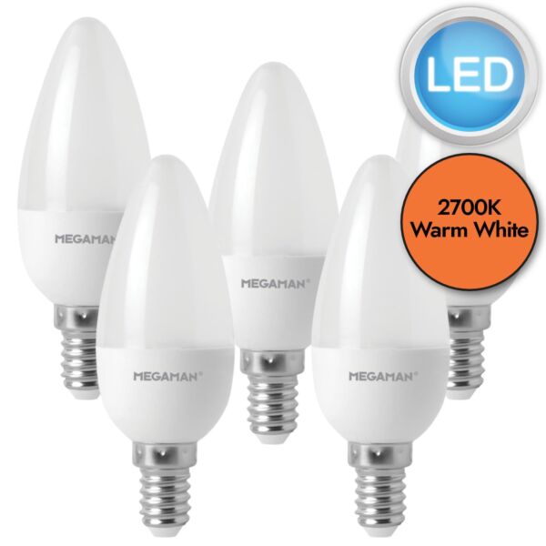 5 x 5.5W LED E14 Candle Dimmable Light Bulbs - Warm White