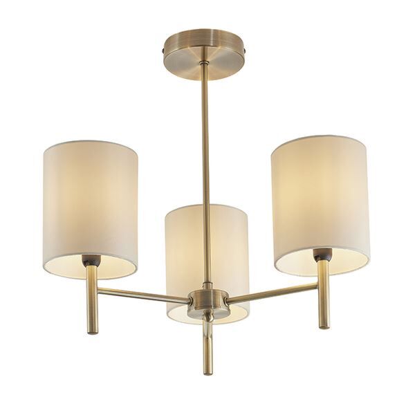 Endon Lighting - Brio - BRIO-3AB - Antique Brass Off White 3 Light Flush Ceiling Light