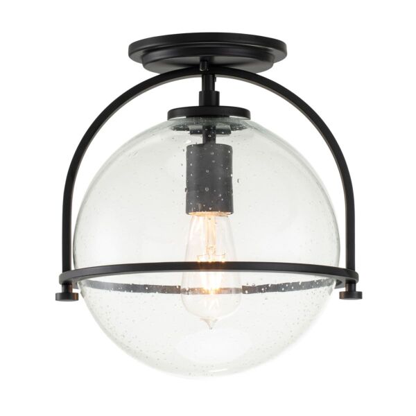 Quintiesse - Somerset - QN-SOMERSET-F-C-BK - Black Clear Seeded Glass Flush Ceiling Light