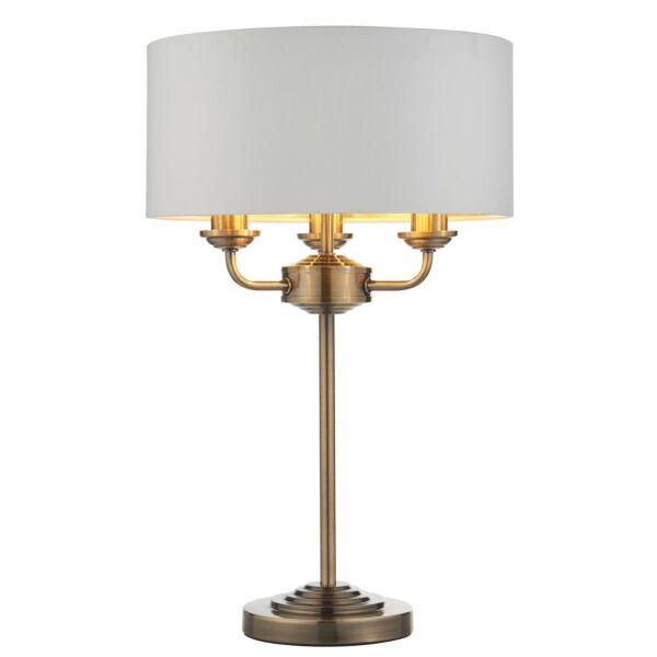 Endon Lighting - Highclere - 98932 - Antique Brass Vintage White 3 Light Table Lamp With Shade