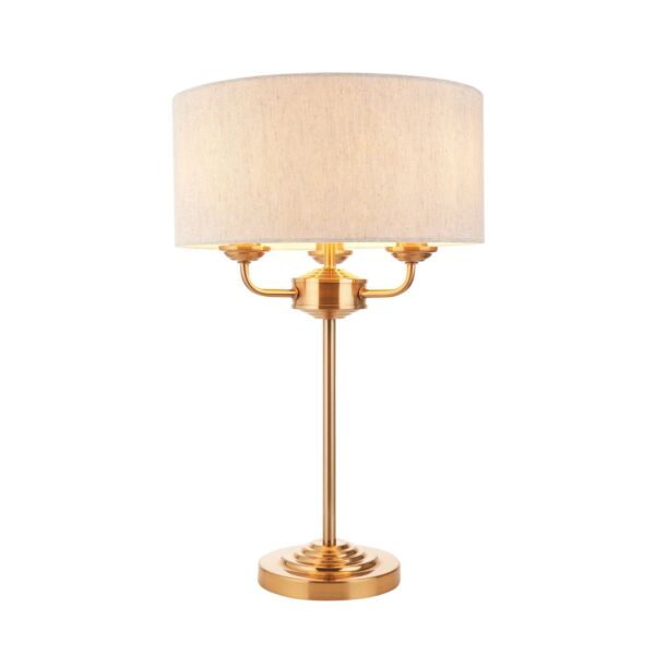 Endon Lighting - Highclere - 110721 - Vintage Brass Natural 3 Light Table Lamp With Shade