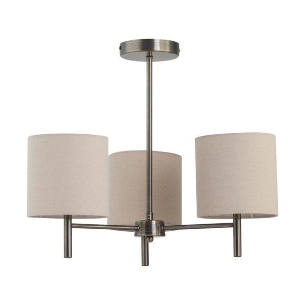 Brea - Antique Brass 3 Light Fitting with Natural Linen Shades