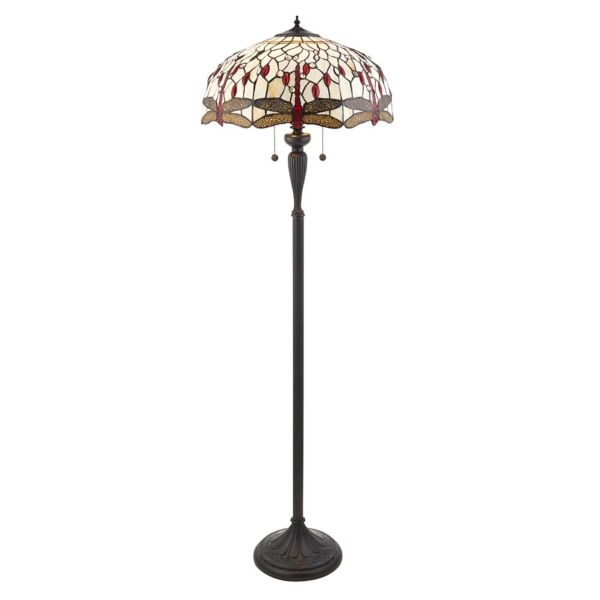 Interiors 1900 - Dragonfly - 70940 - Dark Bronze Tiffany Glass 2 Light Floor Lamp