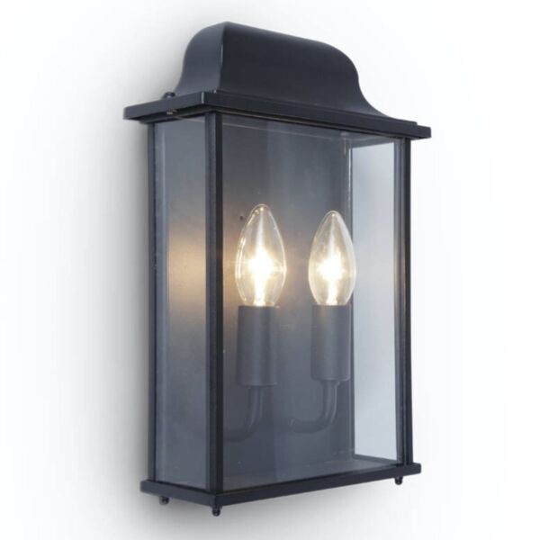 Lutec - Holly - 5029601425 - Black Clear Glass 2 Light IP44 Outdoor Half Lantern Wall Light