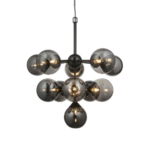 Endon Lighting - Oscar - 101147 - Black Chrome Smoked Glass 11 Light Ceiling Pendant Light