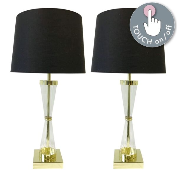 Set of 2 Gold Touch Lamps with Black Cotton Shades