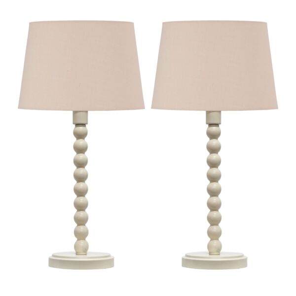 Set of 2 Bobbin - Ivory Lamps with Natural Cotton Shades