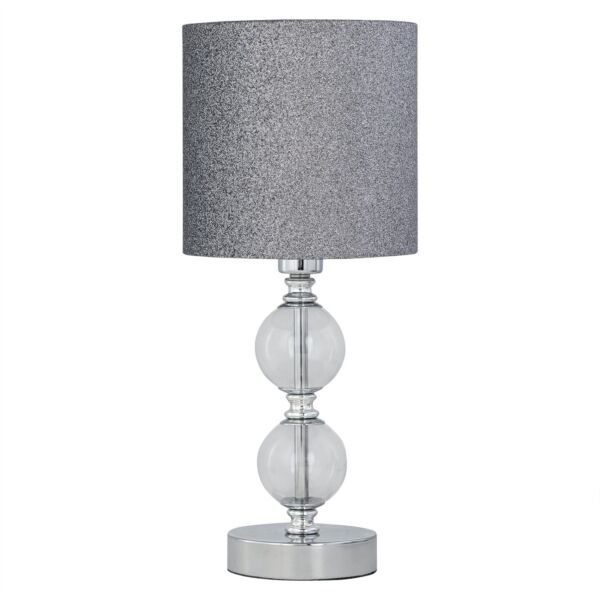 Chrome Two Ball Table Lamp with Silver Glitter Shade