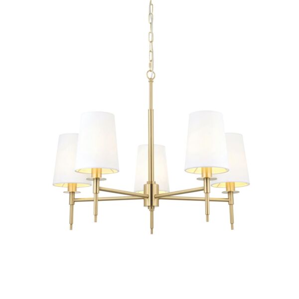 Irvin - Satin Brass Vintage White 5 Light Ceiling Pendant Light