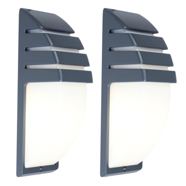 Set of 2 City - Dark Grey Opal IP44 Outdoor Bulkhead Lights