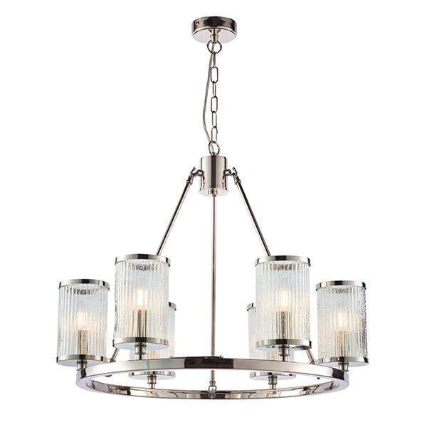 Endon Lighting - Easton - 74128 - Nickel Clear Bubbled Glass 6 Light Ceiling Pendant Light