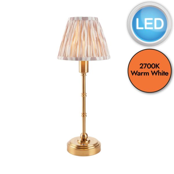 Endon Lighting - Burley Rechargeable & Ikat 16cm - 114812 - LED Aged Brass Neutral Touch Table Lamp With Shade