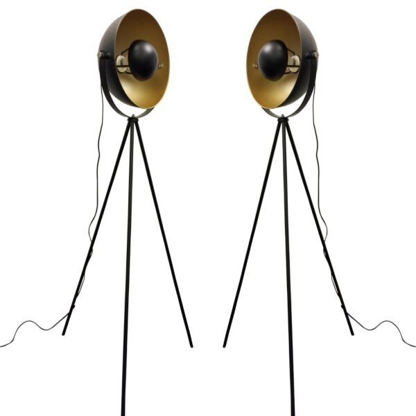 Pair of Retro Black Tripod Floor Lamps