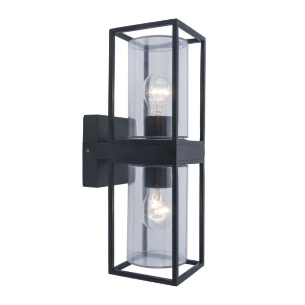 Lutec - Flair - 5288804012 - Black Clear Glass 2 Light IP44 Outdoor Wall Light