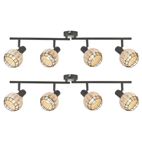 Set of 2 Goa - Black and Natural Rattan 4 Light Ceiling Spotlight Bars