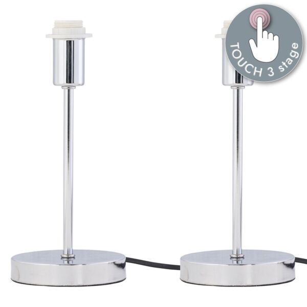 Set of 2 Chrome Touch Operated Stick Table Lamp Bases Only