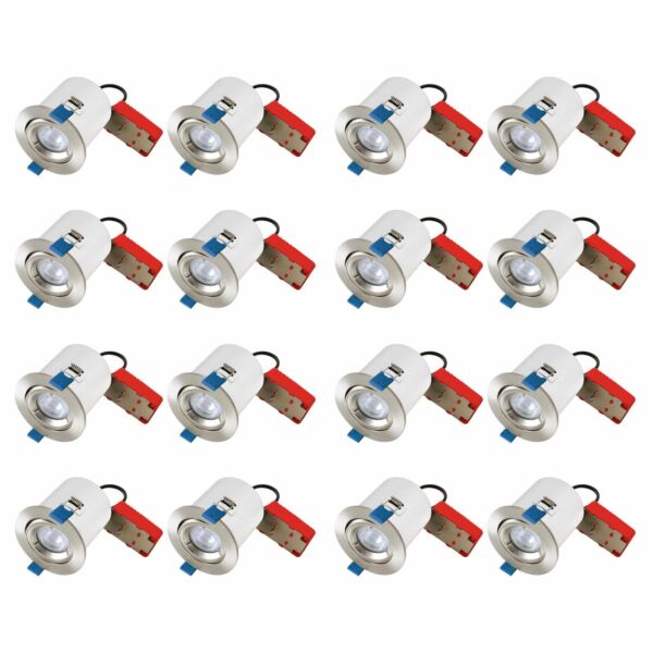 Set of 16 Fire Rated Downlights - Satin Chrome Tilt Fire Rated Recessed Downlights