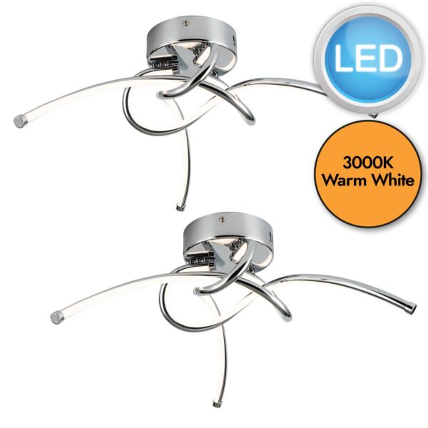 Set of 2 Twist - Chrome LED Flush Ceiling Lights