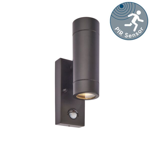 Saxby Lighting - Palin - 75433 - Black Clear Glass 2 Light IP44 PIR Outdoor Sensor Wall Light