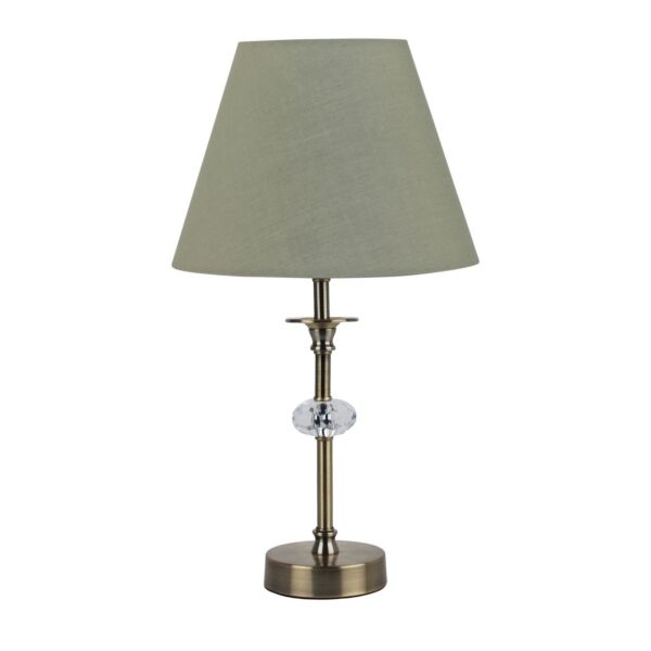 Antique Brass Table Lamp with Facet Detail and Sage Green Shade