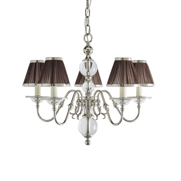 Interiors 1900 - Tilburg - 63716 - Nickel Clear Crystal Glass Chocolate Pleated 5 Light Chandelier