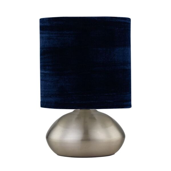Jenson - Brushed Chrome Touch Table Lamp with Blue Velvet Shade