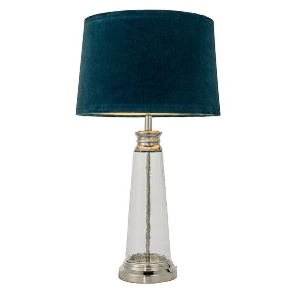 Endon Lighting - Winslet - 90545 - Clear Hammered Glass Teal Table Lamp With Shade