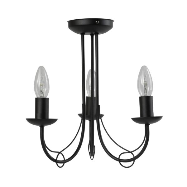 Black 3 Way Ceiling Fitting with Loop Scroll Detail