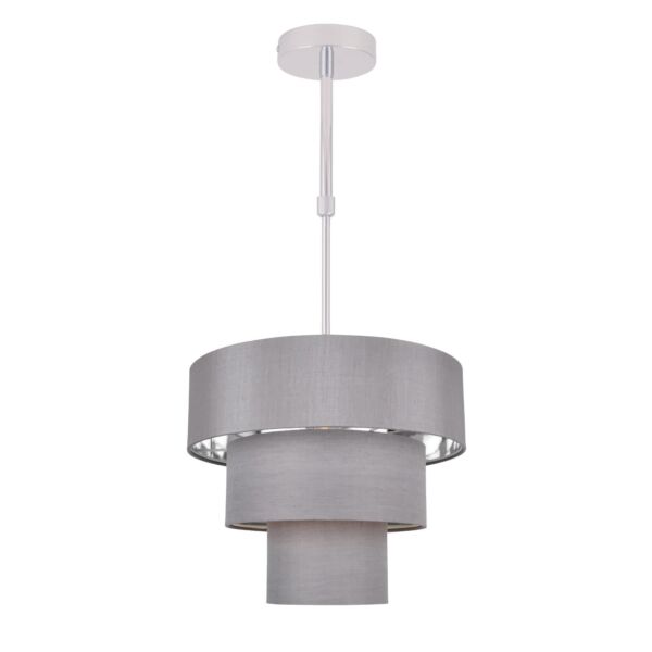 Staggered 3 Tier Grey Faux Silk Slub Fabric Ceiling Adjustable Flush Shade with Chrome Board Inner