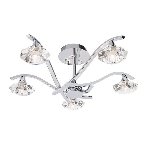 Endon Lighting - Langella - LANGELLA-5CH - Chrome Clear Crystal Glass 5 Light Flush Ceiling Light