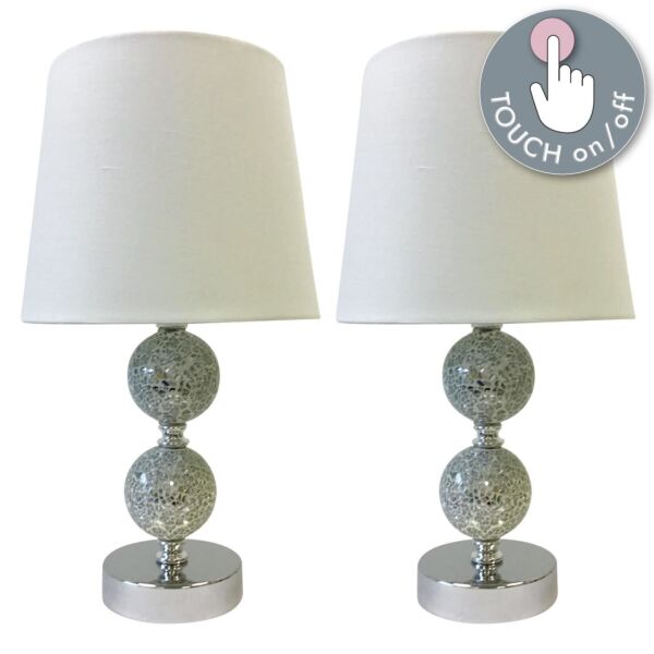 Set of 2 Mosaic Touch Lamps with White Shades