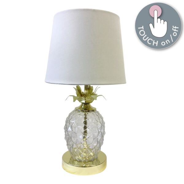 Gold Pineapple Touch Lamp with White Shade