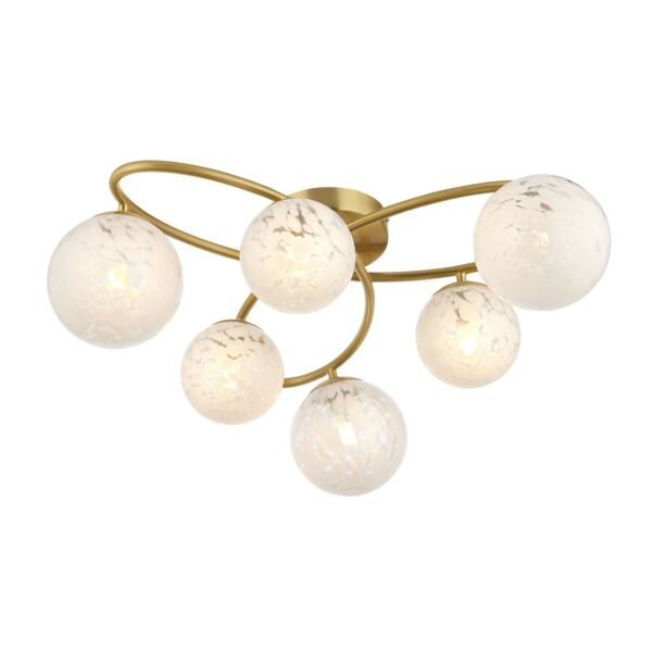 Endon Lighting - Zander - 97233 - Satin Brass White Glass 6 Light Flush Ceiling Light