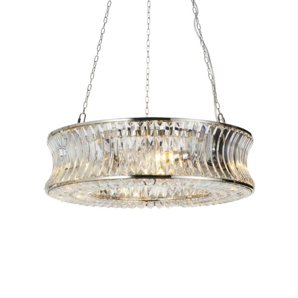 Hodge - Nickel Clear Crystal Glass 6 Light Ceiling Pendant Light