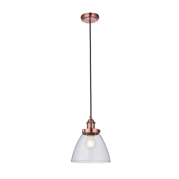 Endon Lighting - Hansen - 76332 - Aged Copper Clear Glass Ceiling Pendant Light