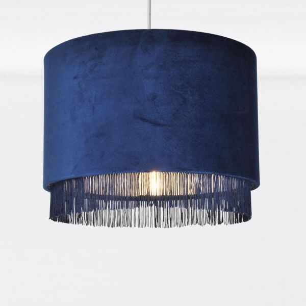 Navy Velvet With Chrome Inner Tassled Light Shade