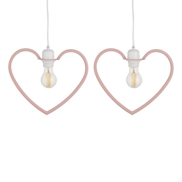 Set of 2 Pink Heart Shaped Easy Fit Pendant Shades