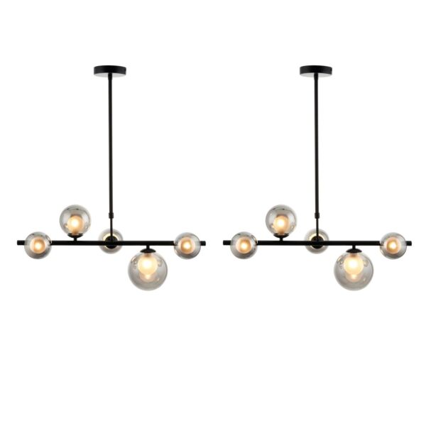 Set of 2 Cole - Black with Smoke Glass 5 Light Bar Pendants