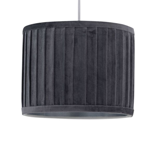 Sundance - Grey Velvet Pleated 30cm Lamp Shade with Silver Inner