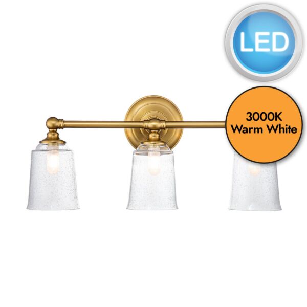 Feiss Lighting - Hugeunot Lake - FE-HUGOLAKE3BATH-BB - LED Brass Clear Seeded Glass 3 Light IP44 Bathroom Wall Light