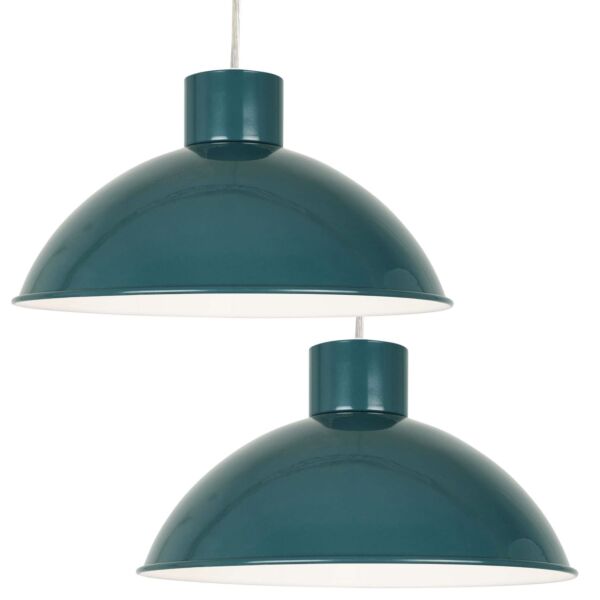 Set of 2 Domed - Teal Green Easy Fit Metal Pendant Shades